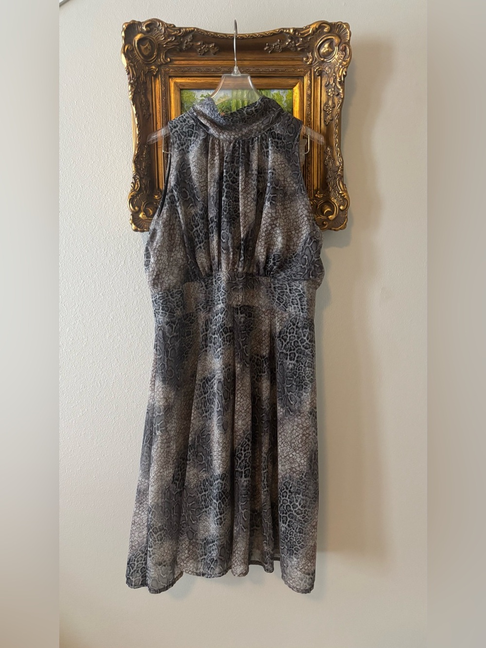 Voir Voir Grey Animal-Print Halter Midi Dress